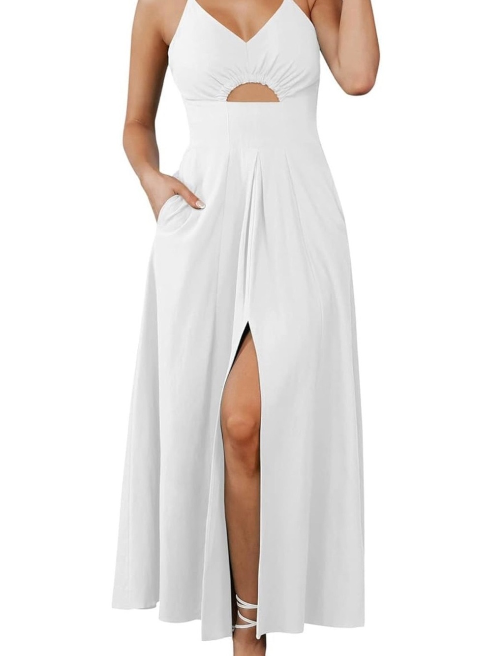 Petal & pup  White Maxi Dress with Bust Cutout & Front Slit